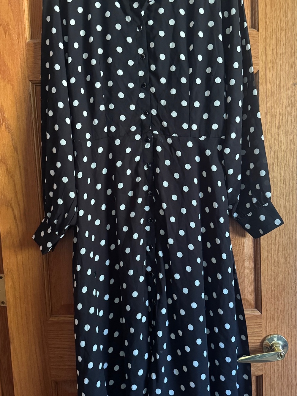 New York & Company Black Dress with White Polka Dots, Long Sleeve